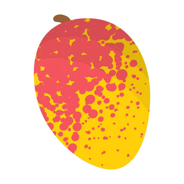 Vector vector de dibujos animados de fruta de mango fresco. compras de alimentos ecológicos.