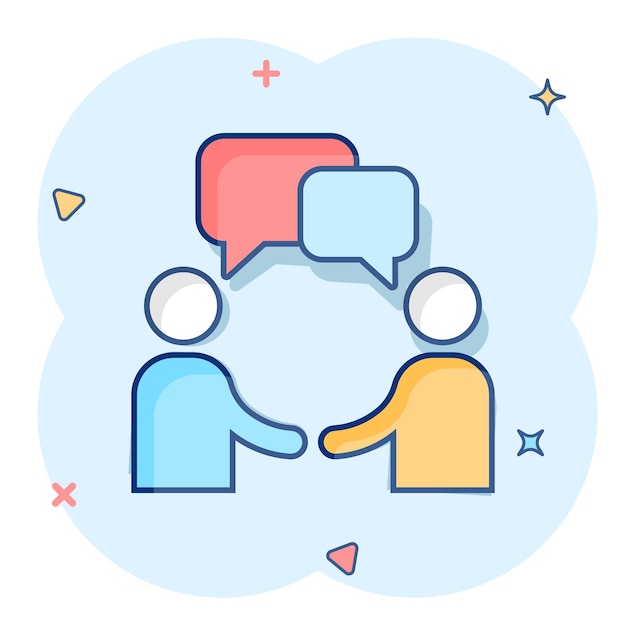 Vector de dibujos animados hablar icono de personas en estilo cómico Hombre con discurso burbuja concepto ilustración pictograma Hablar chat negocio efecto de salpicadura concepto