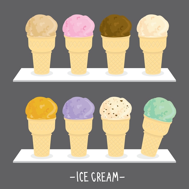 Vector de dibujos animados de helado sabor cono cuchara dulce sabor