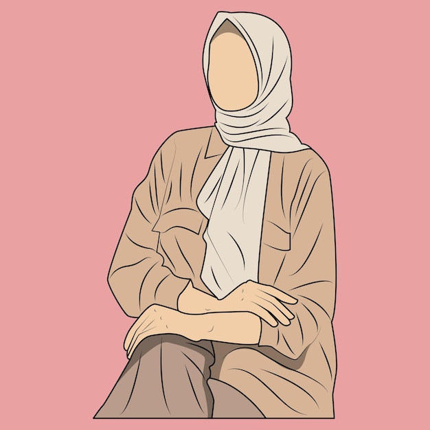 vector de dibujos animados hijab mujer con cara normal en pose tranquila