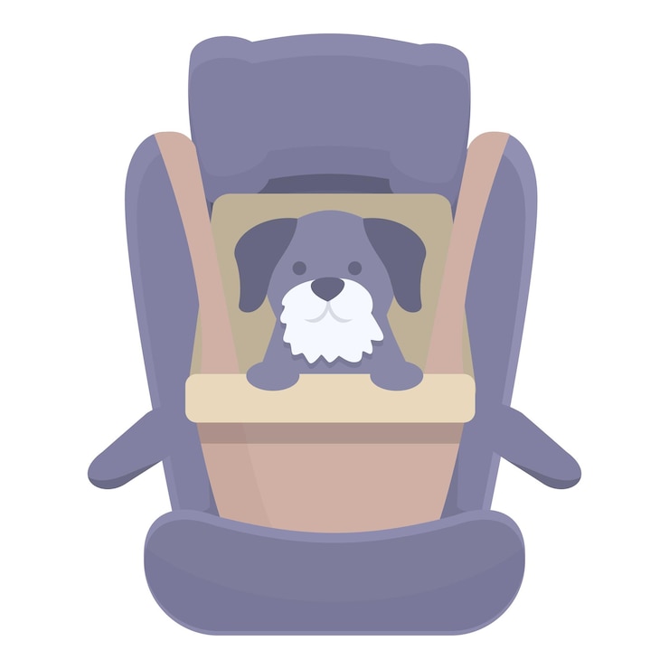 Vector vector de dibujos animados de icono de asiento de coche de perro viaje por carretera cinturón de viaje