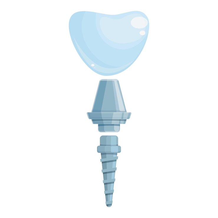 Vector vector de dibujos animados de icono de implante dental oral corona de diente hueso de dentadura postiza