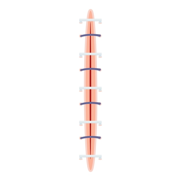 Vector de dibujos animados del icono de la laceración de la sutura La piel cortada por lesión Instrumento de cicatriz médica