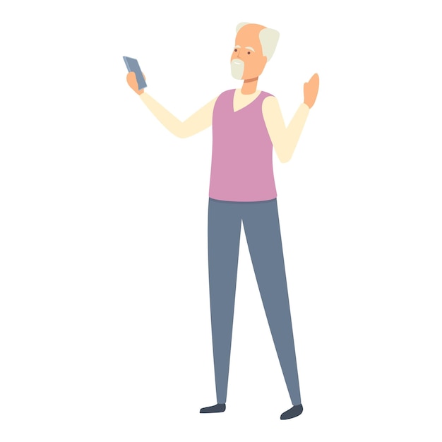 Vector de dibujos animados de icono de llamada de teléfono inteligente senior Persona mayor Teléfono móvil