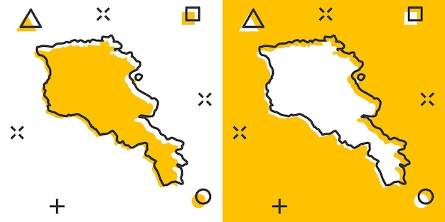 Vector de dibujos animados icono de mapa de armenia en estilo cómico armenia signo ilustración pictograma cartografía mapa negocio efecto de salpicadura concepto