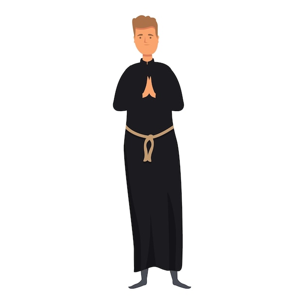 Vector vector de dibujos animados de icono de monje negro sacerdote meditación fraile sabio