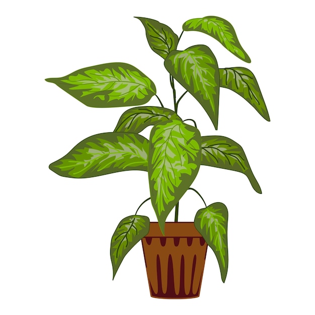 Vector de dibujos animados del icono de la olla de hojas de la planta de la casa Jardín botánico de la ventana