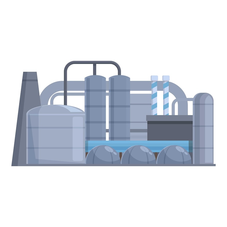 Vector vector de dibujos animados del icono de producción de gas de la fábrica fabricación de depósitos