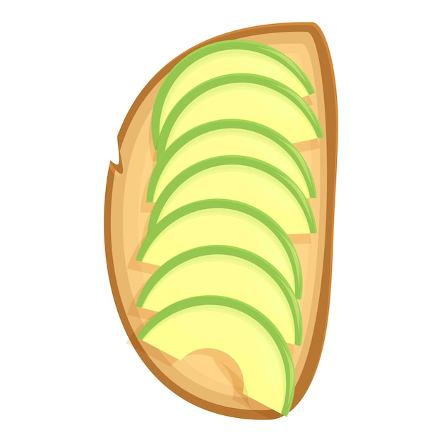 Vector vector de dibujos animados de icono de tostada vegana pan de aguacate rebanada de desayuno