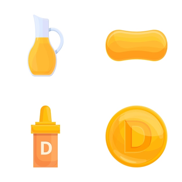 Vector de dibujos animados con iconos de vitamina D Alimentos altos en vitamina D