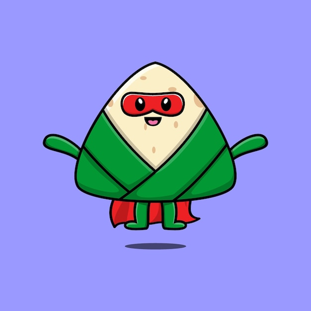 Vector de dibujos animados de ilustración desollado de personaje de superhéroe de bola de masa hervida de arroz chino lindo