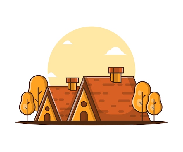 Vector de dibujos animados ilustraciones otoño casa. Concepto de icono de otoño