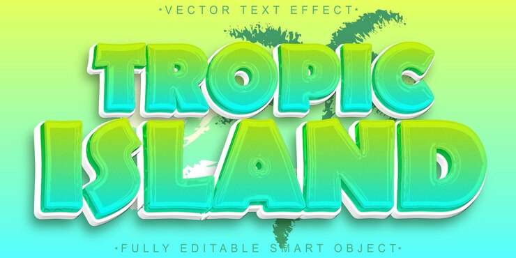 Vector vector de dibujos animados de la isla tropical objeto inteligente totalmente editable efecto de texto