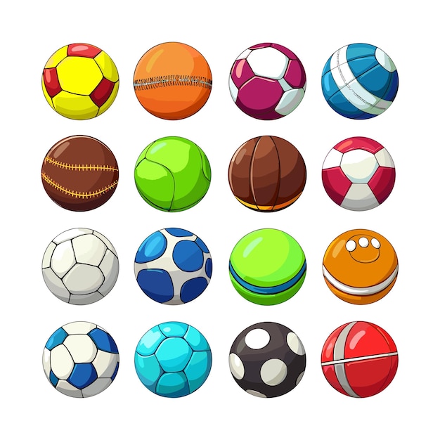 Vector vector de dibujos animados juego de pelota deportiva de diferentes colores