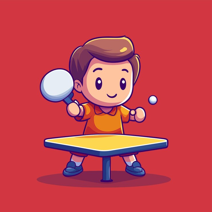 Vector vector de dibujos animados de un jugador de tenis de mesa con ilustración vectorial de paddle