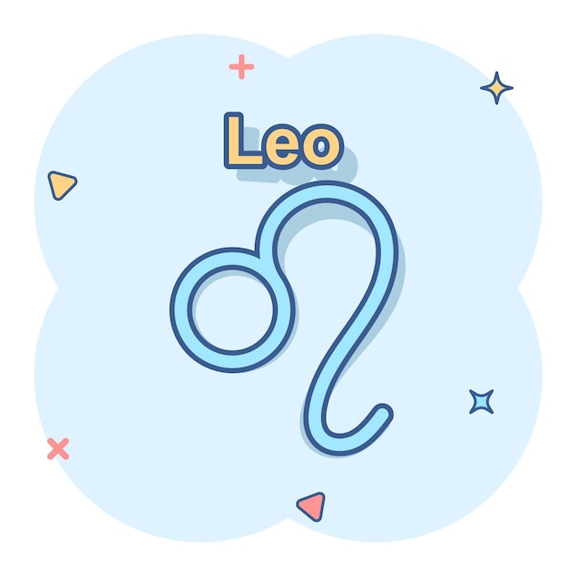 Vector de dibujos animados leo zodiaco icono en estilo cómico Astrología signo ilustración pictograma Leo horóscopo negocio efecto de salpicadura concepto