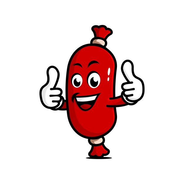 vector de dibujos animados linda salchicha dando un pulgar hacia arriba