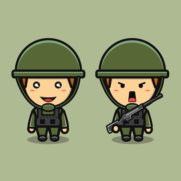 vector de dibujos animados lindo chico del ejército