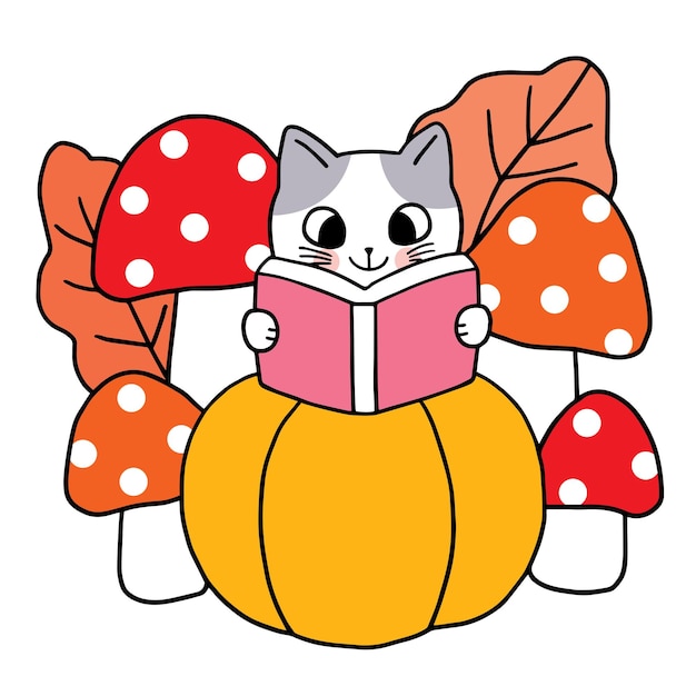 Vector de dibujos animados lindo divertido otoño gato