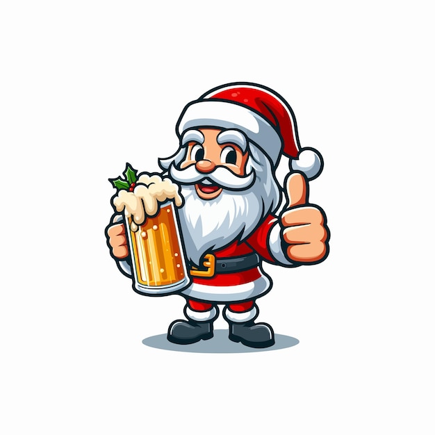 Vector vector de dibujos animados lindo de feliz sonriente santa claus dando pulgar mientras bebe cerveza generado por ai