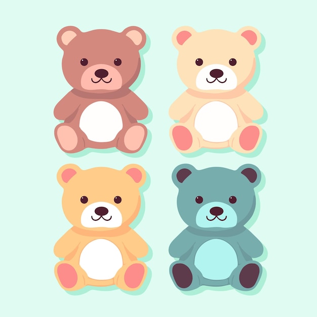 Vector de dibujos animados lindo oso de peluche niños bebé juguetes ilustración conjunto plantilla