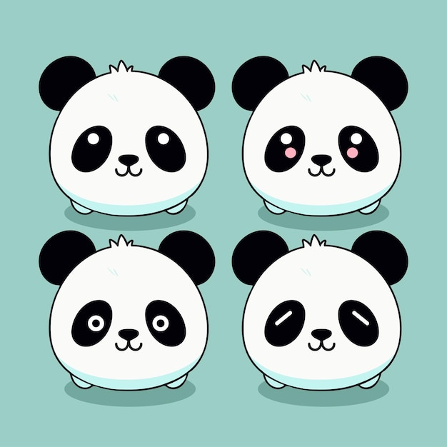 Vector de dibujos animados lindo panda emoji anime kawaii plantilla ilustración conjunto