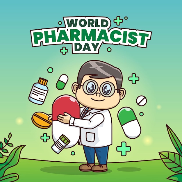 Vector vector de dibujos animados lindos del día mundial del farmacéutico