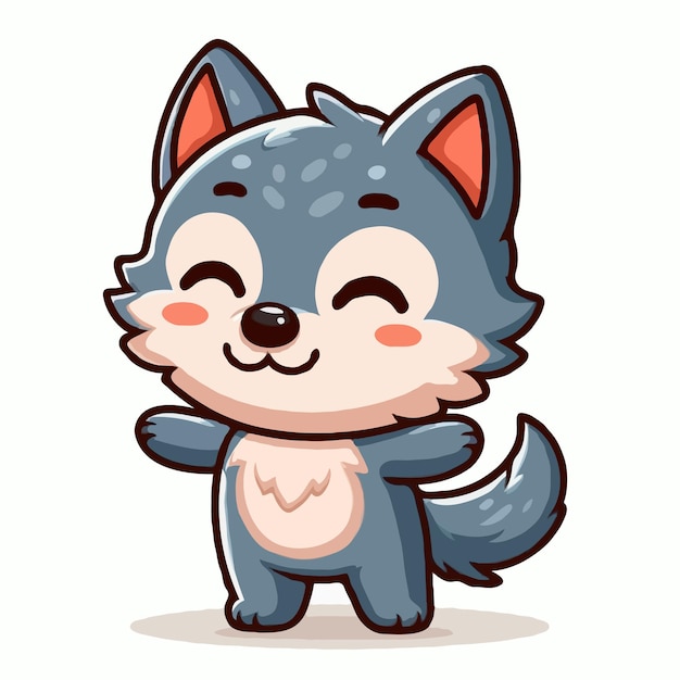 Vector de dibujos animados de lobo lindo en fondo blanco