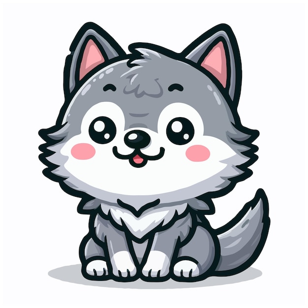 vector de dibujos animados de lobo lindo en fondo blanco