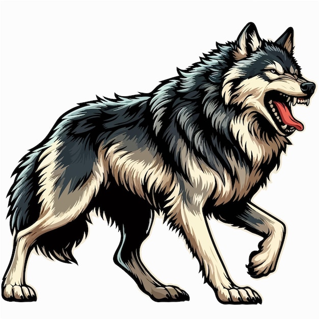 vector de dibujos animados de lobo lindo en fondo blanco