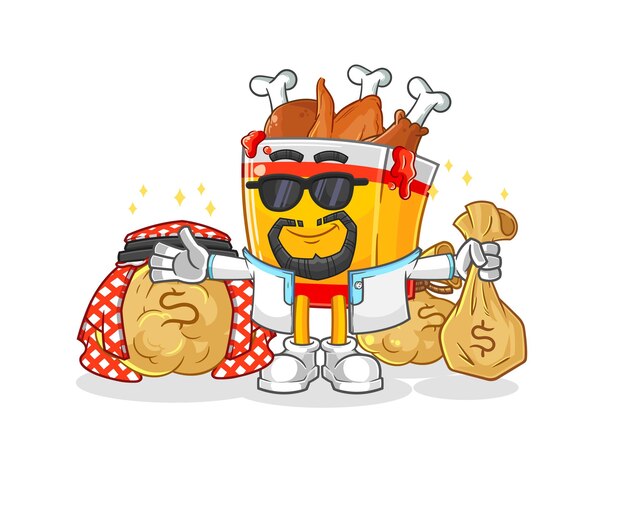Vector de dibujos animados de mascota árabe rica de pollo frito