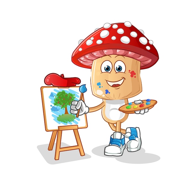 Vector vector de dibujos animados de mascota de artista de dibujos animados de cabeza de hongo rojo