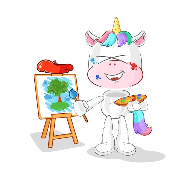 Vector vector de dibujos animados de mascota de artista unicornio