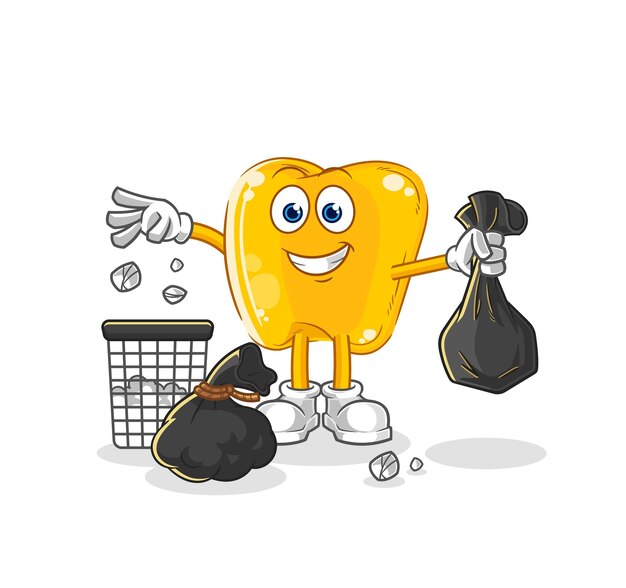 Vector de dibujos animados de mascota de basura de dientes de oro