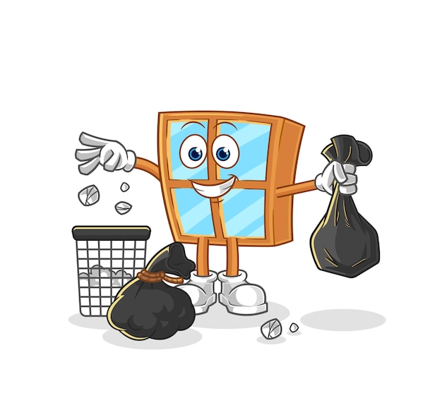 Vector de dibujos animados de mascota de basura de lanzamiento de ventana