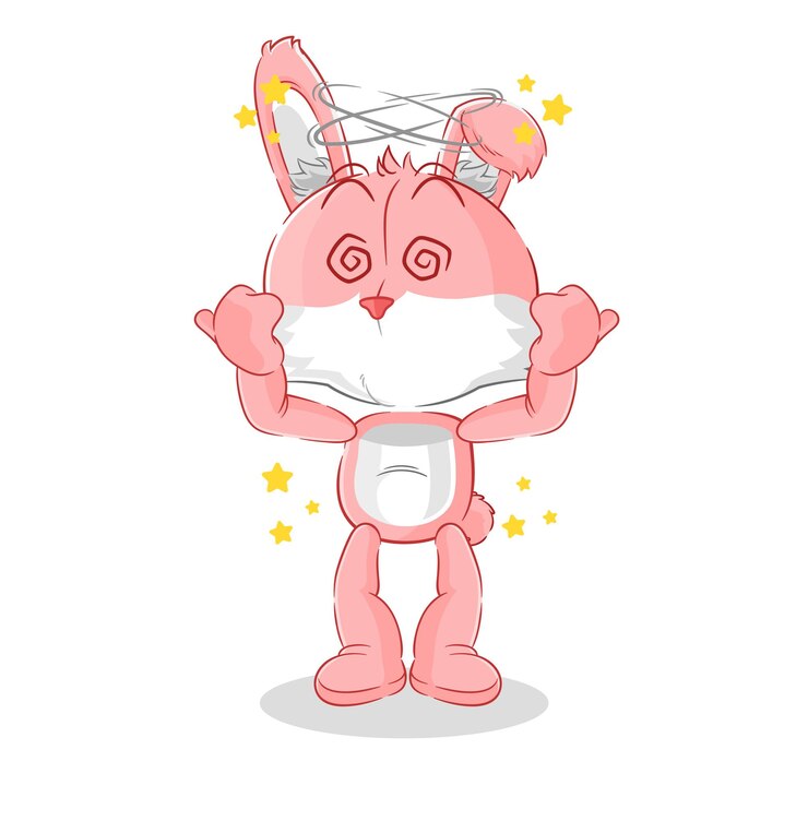 Vector vector de dibujos animados de mascota de cabeza mareada conejito rosa