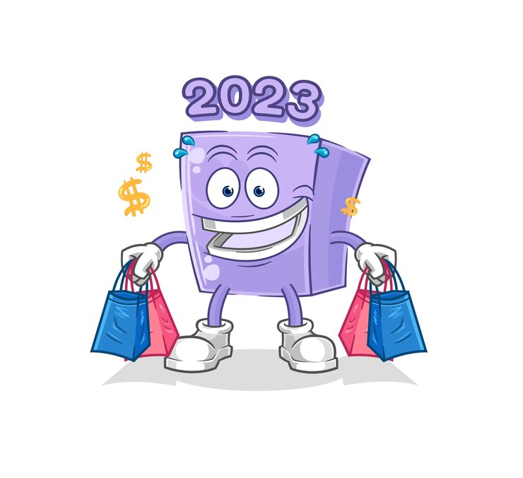 Vector vector de dibujos animados de mascota de compras de año nuevo