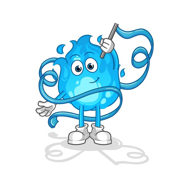 Vector de dibujos animados de mascota de gimnasia rítmica de fuego azul