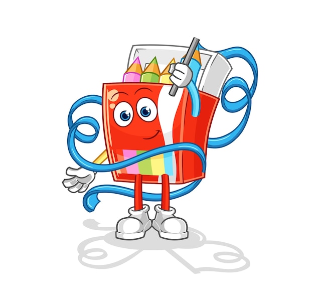Vector de dibujos animados de mascota de gimnasia rítmica de lápices de colores