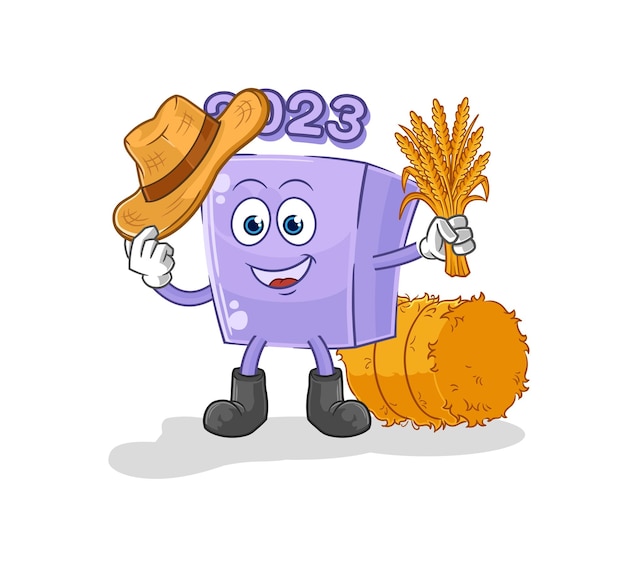 Vector de dibujos animados de mascota de granjero de año nuevo
