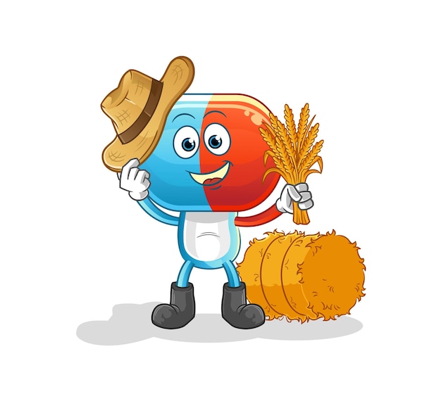 Vector de dibujos animados de mascota de granjero de dibujos animados de cabeza de cápsula