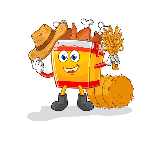 Vector de dibujos animados de mascota de granjero de pollo frito