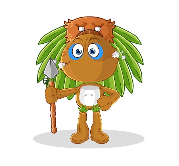 Vector de dibujos animados de la mascota del hombre tribal de la muñeca del saco