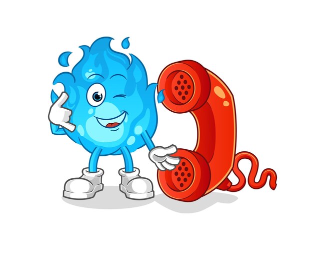 Vector de dibujos animados de mascota de llamada de fuego azul