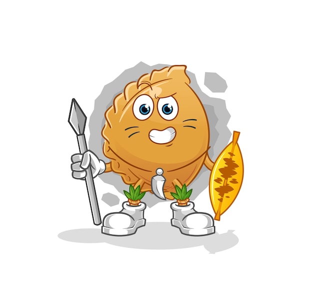 Vector de dibujos animados de la mascota de luchador tribal africano bola de masa hervida
