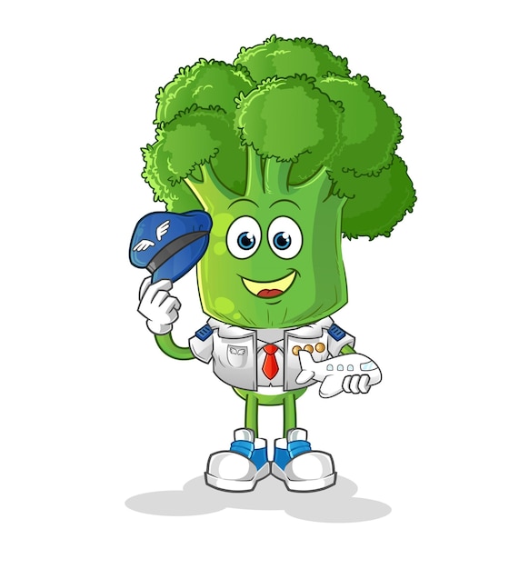 Vector de dibujos animados de mascota piloto de dibujos animados de cabeza de brócoli