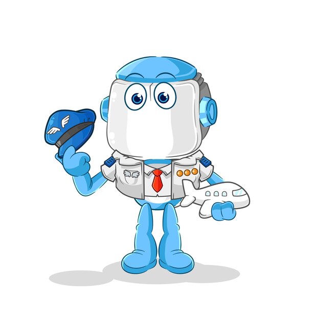 Vector de dibujos animados de mascota de piloto de robot humanoide