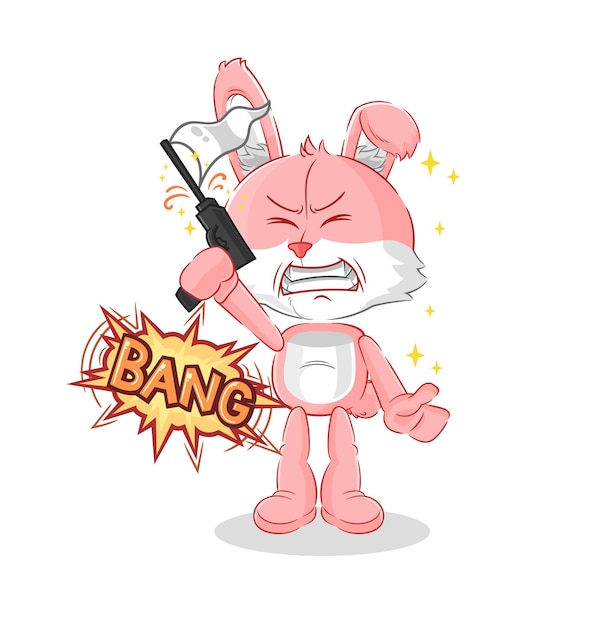 Vector de dibujos animados de mascota de tiro de advertencia de conejito rosa
