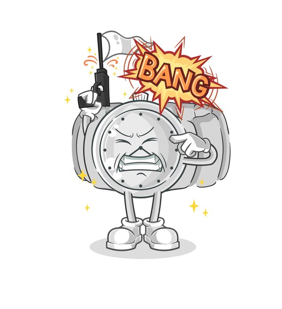 Vector de dibujos animados de mascota de tiro de advertencia de reloj de pulsera