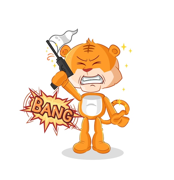 Vector de dibujos animados de mascota de tiro de advertencia de tigre